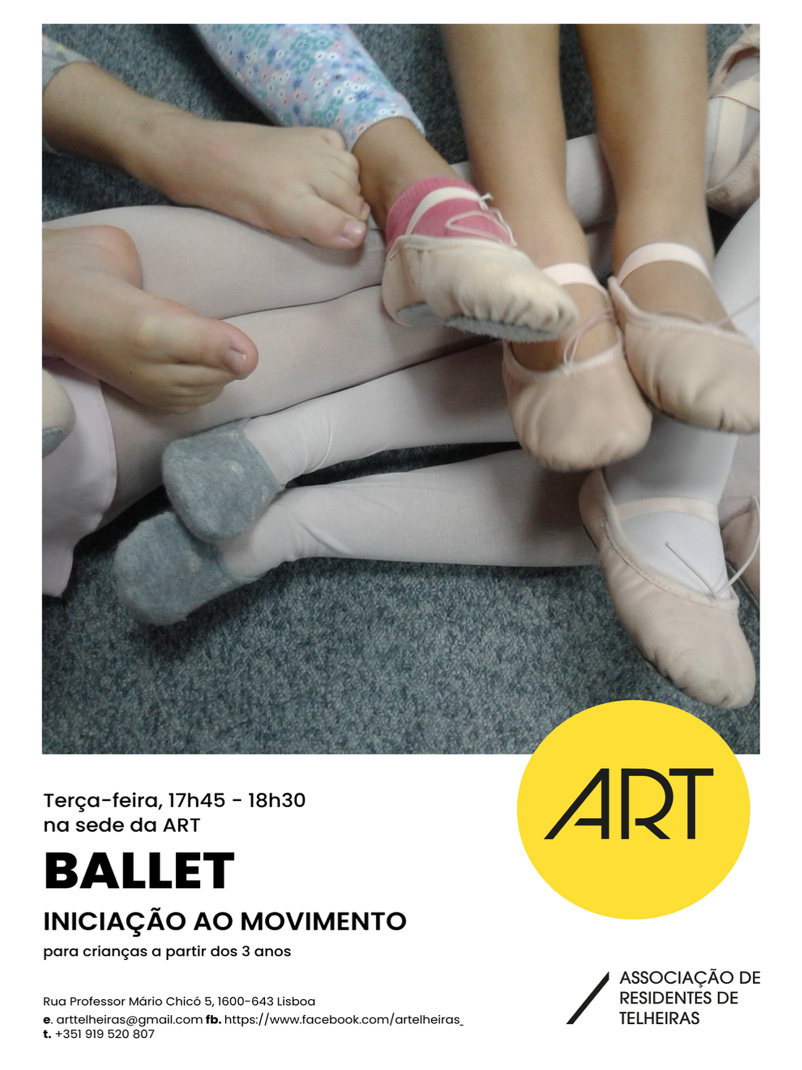 Cartaz Ballet Iniciação ao Movimento Cartaz de Ballet - Iniciação ao Movimento com imagem de sapatilhas de ballet e horário de terça-feira.