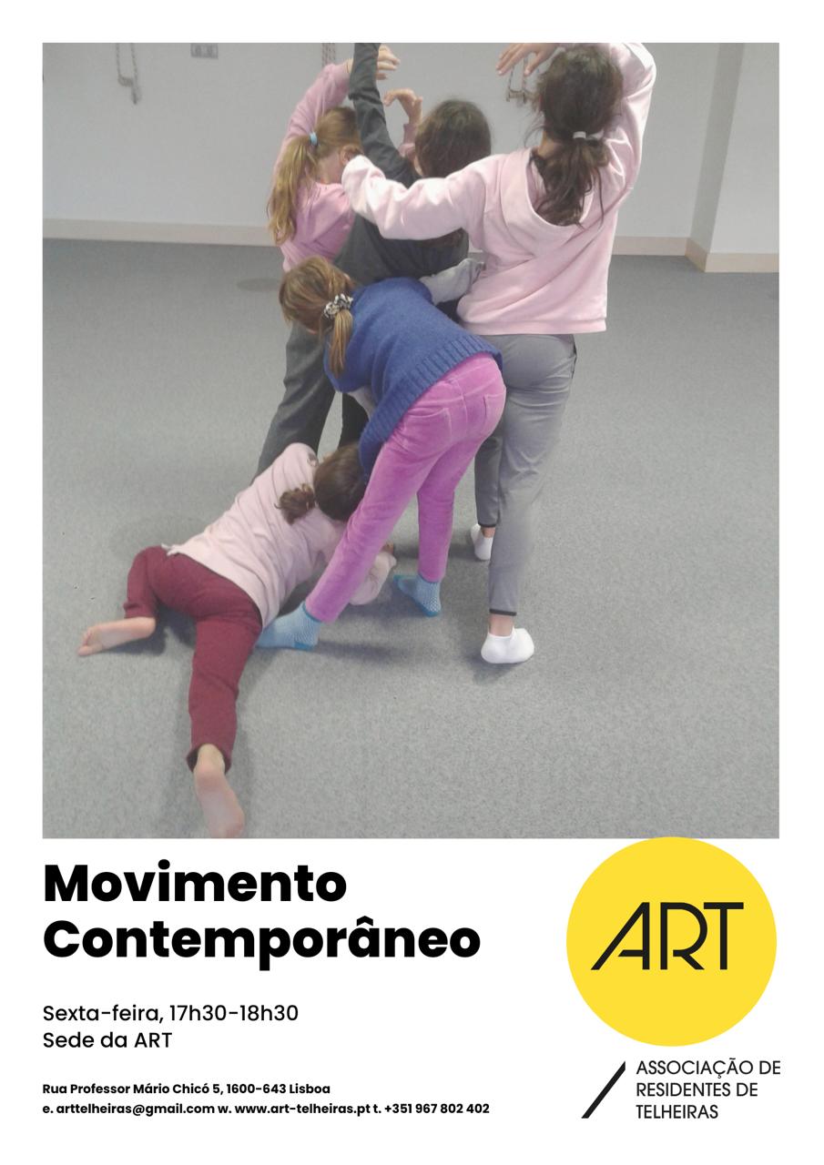 Cartaz de Movimento Contemporâneo com crianças em aula e horário de sexta-feira.