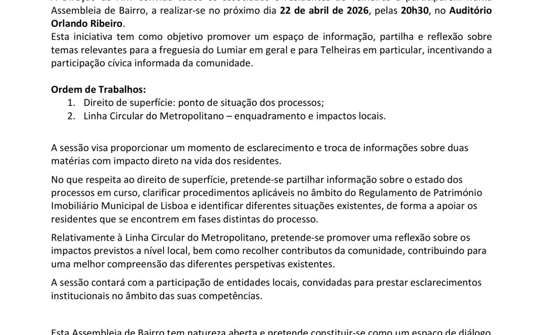 Assembleia de Bairro — 22 de abril de 2026